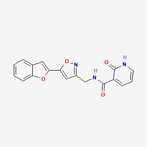 molecular formula C18H13N3O4 B2474292 N-((5-(benzofuran-2-yl)isoxazol-3-yl)methyl)-2-oxo-1,2-dihydropyridine-3-carboxamide CAS No. 1210466-63-9
