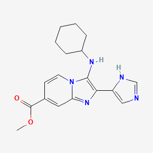 molecular formula C18H21N5O2 B2474299 Methyl 3-(cyclohexylamino)-2-(1H-imidazol-5-yl)imidazo[1,2-a]pyridine-7-carboxylate CAS No. 1311991-94-2