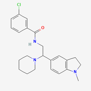 molecular formula C23H28ClN3O B2474306 3-chloro-N-(2-(1-methylindolin-5-yl)-2-(piperidin-1-yl)ethyl)benzamide CAS No. 922016-72-6