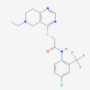 molecular formula C18H18ClF3N4OS B2474308 N-(4-chloro-2-(trifluoromethyl)phenyl)-2-((6-ethyl-5,6,7,8-tetrahydropyrido[4,3-d]pyrimidin-4-yl)thio)acetamide CAS No. 1251683-90-5