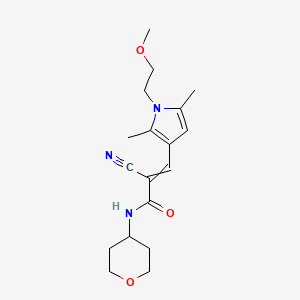 molecular formula C18H25N3O3 B2474310 2-cyano-3-[1-(2-methoxyethyl)-2,5-dimethyl-1H-pyrrol-3-yl]-N-(oxan-4-yl)prop-2-enamide CAS No. 1424629-94-6