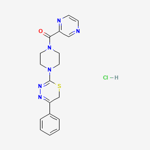 molecular formula C18H19ClN6OS B2474312 (4-(5-phenyl-6H-1,3,4-thiadiazin-2-yl)piperazin-1-yl)(pyrazin-2-yl)methanone hydrochloride CAS No. 1351632-38-6
