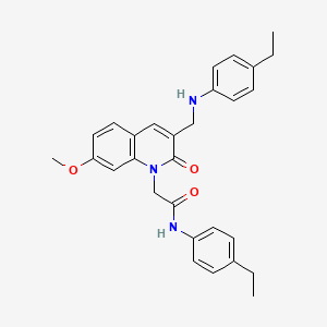molecular formula C29H31N3O3 B2474316 N-(4-ethylphenyl)-2-(3-(((4-ethylphenyl)amino)methyl)-7-methoxy-2-oxoquinolin-1(2H)-yl)acetamide CAS No. 893784-93-5