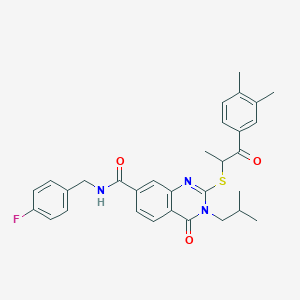 2-{[2-(3,4-dimethylphenyl)-1-methyl-2-oxoethyl]thio}-N-(4-fluorobenzyl)-3-isobutyl-4-oxo-3,4-dihydroquinazoline-7-carboxamide