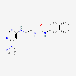 molecular formula C20H19N7O B2474325 1-(2-((6-(1H-吡唑-1-基)嘧啶-4-基)氨基)乙基)-3-(萘-2-基)脲 CAS No. 1170062-40-4