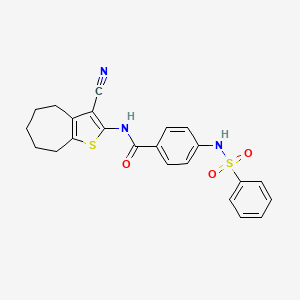 molecular formula C23H21N3O3S2 B2474337 4-苯磺酰胺基-N-{3-氰基-4H,5H,6H,7H,8H-环庚[b]噻吩-2-基}苯甲酰胺 CAS No. 898441-39-9