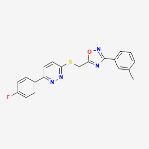 molecular formula C20H15FN4OS B2474346 3-(4-Fluorophenyl)-6-({[3-(3-methylphenyl)-1,2,4-oxadiazol-5-yl]methyl}sulfanyl)pyridazine CAS No. 1115285-56-7