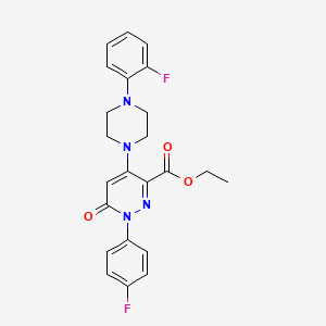 molecular formula C23H22F2N4O3 B2474347 Ethyl 1-(4-fluorophenyl)-4-(4-(2-fluorophenyl)piperazin-1-yl)-6-oxo-1,6-dihydropyridazine-3-carboxylate CAS No. 922121-78-6