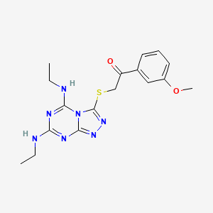 molecular formula C17H21N7O2S B2474352 2-{[5,7-Bis(ethylamino)[1,2,4]triazolo[4,3-a][1,3,5]triazin-3-yl]sulfanyl}-1-(3-methoxyphenyl)ethanone CAS No. 898443-70-4