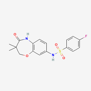 molecular formula C17H17FN2O4S B2474355 N-(3,3-二甲基-4-氧代-2,3,4,5-四氢苯并[b][1,4]恶杂环-8-基)-4-氟苯磺酰胺 CAS No. 921998-68-7