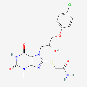 molecular formula C17H18ClN5O5S B2474359 2-((7-(3-(4-chlorophenoxy)-2-hydroxypropyl)-3-methyl-2,6-dioxo-2,3,6,7-tetrahydro-1H-purin-8-yl)thio)acetamide CAS No. 328070-48-0