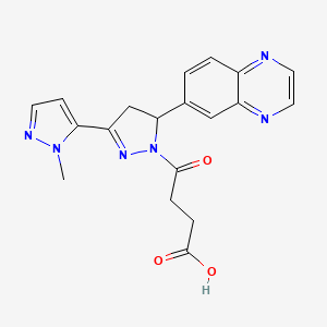 molecular formula C19H18N6O3 B2474363 4-(2'-methyl-5-(quinoxalin-6-yl)-4,5-dihydro-1H,2'H-[3,3'-bipyrazol]-1-yl)-4-oxobutanoic acid CAS No. 1171396-93-2