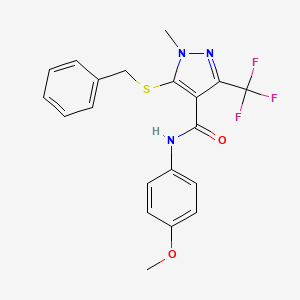 molecular formula C20H18F3N3O2S B2474397 5-(benzylsulfanyl)-N-(4-methoxyphenyl)-1-methyl-3-(trifluoromethyl)-1H-pyrazole-4-carboxamide CAS No. 321553-38-2