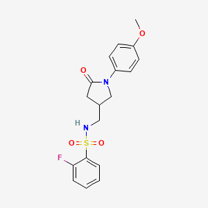 2-fluoro-N-((1-(4-methoxyphenyl)-5-oxopyrrolidin-3-yl)methyl)benzenesulfonamide