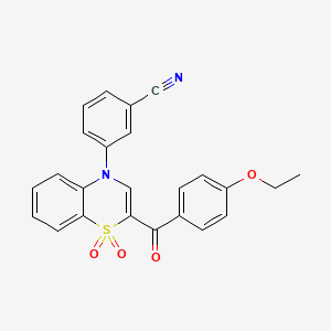molecular formula C24H18N2O4S B2474456 3-[2-(4-ethoxybenzoyl)-1,1-dioxido-4H-1,4-benzothiazin-4-yl]benzonitrile CAS No. 1114872-11-5