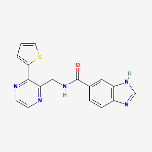 molecular formula C17H13N5OS B2474468 N-((3-(thiophen-2-yl)pyrazin-2-yl)methyl)-1H-benzo[d]imidazole-5-carboxamide CAS No. 2034612-98-9