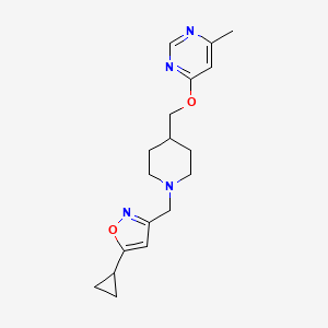 molecular formula C18H24N4O2 B2474479 5-Cyclopropyl-3-((4-(((6-methylpyrimidin-4-yl)oxy)methyl)piperidin-1-yl)methyl)isoxazole CAS No. 2319807-26-4