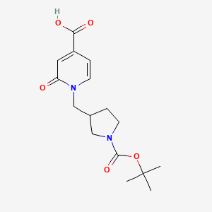 molecular formula C16H22N2O5 B2474487 1-[[1-[(2-Methylpropan-2-yl)oxycarbonyl]pyrrolidin-3-yl]methyl]-2-oxopyridine-4-carboxylic acid CAS No. 2446495-52-7