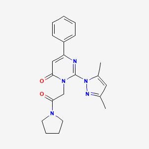 molecular formula C21H23N5O2 B2474521 2-(3,5-二甲基吡唑-1-基)-3-(2-氧代-2-吡咯烷-1-基乙基)-6-苯基嘧啶-4-酮 CAS No. 1002835-79-1