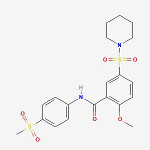 molecular formula C20H24N2O6S2 B2474529 2-甲氧基-N-(4-(甲磺酰基)苯基)-5-(哌啶-1-磺酰基)苯甲酰胺 CAS No. 938033-52-4