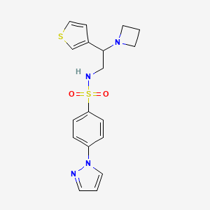 molecular formula C18H20N4O2S2 B2474549 N-(2-(azetidin-1-yl)-2-(thiophen-3-yl)ethyl)-4-(1H-pyrazol-1-yl)benzenesulfonamide CAS No. 2034567-99-0