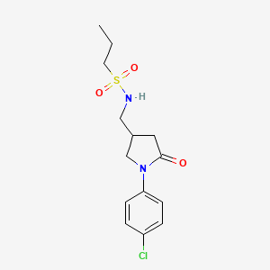 molecular formula C14H19ClN2O3S B2474566 N-((1-(4-chlorophenyl)-5-oxopyrrolidin-3-yl)methyl)propane-1-sulfonamide CAS No. 954633-77-3