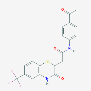 molecular formula C19H15F3N2O3S B2474576 N-(4-acetylphenyl)-2-[3-oxo-6-(trifluoromethyl)-3,4-dihydro-2H-1,4-benzothiazin-2-yl]acetamide CAS No. 458527-32-7