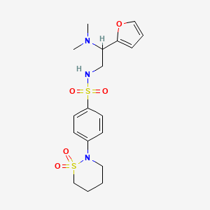 molecular formula C18H25N3O5S2 B2474586 N-(2-(dimethylamino)-2-(furan-2-yl)ethyl)-4-(1,1-dioxido-1,2-thiazinan-2-yl)benzenesulfonamide CAS No. 1396712-01-8