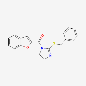 molecular formula C19H16N2O2S B2474592 benzofuran-2-yl(2-(benzylthio)-4,5-dihydro-1H-imidazol-1-yl)methanone CAS No. 851864-65-8