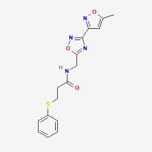 molecular formula C16H16N4O3S B2474596 N-((3-(5-methylisoxazol-3-yl)-1,2,4-oxadiazol-5-yl)methyl)-3-(phenylthio)propanamide CAS No. 2034420-38-5