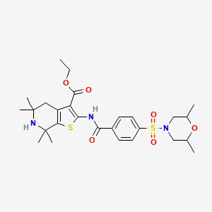 molecular formula C27H37N3O6S2 B2474603 Ethyl 2-(4-((2,6-dimethylmorpholino)sulfonyl)benzamido)-5,5,7,7-tetramethyl-4,5,6,7-tetrahydrothieno[2,3-c]pyridine-3-carboxylate CAS No. 449783-16-8