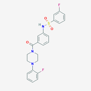 molecular formula C23H21F2N3O3S B2474605 3-fluoro-N-(3-(4-(2-fluorophenyl)piperazine-1-carbonyl)phenyl)benzenesulfonamide CAS No. 690643-48-2