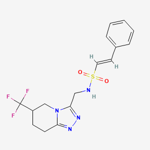 molecular formula C16H17F3N4O2S B2474611 (E)-2-phenyl-N-((6-(trifluoromethyl)-5,6,7,8-tetrahydro-[1,2,4]triazolo[4,3-a]pyridin-3-yl)methyl)ethenesulfonamide CAS No. 2035007-37-3