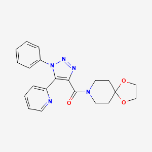 molecular formula C21H21N5O3 B2474637 8-[(1-phenyl-5-pyridin-2-yl-1H-1,2,3-triazol-4-yl)carbonyl]-1,4-dioxa-8-azaspiro[4.5]decane CAS No. 1396815-92-1