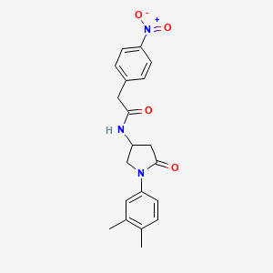 molecular formula C20H21N3O4 B2474646 N-(1-(3,4-dimethylphenyl)-5-oxopyrrolidin-3-yl)-2-(4-nitrophenyl)acetamide CAS No. 896371-28-1