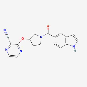 molecular formula C18H15N5O2 B2474652 3-((1-(1H-indole-5-carbonyl)pyrrolidin-3-yl)oxy)pyrazine-2-carbonitrile CAS No. 2034561-40-3