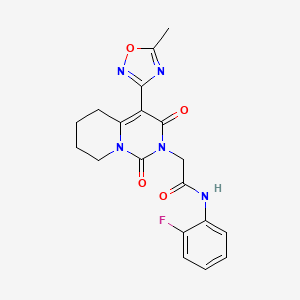 molecular formula C19H18FN5O4 B2474656 N-(2-fluorophenyl)-2-[4-(5-methyl-1,2,4-oxadiazol-3-yl)-1,3-dioxo-5,6,7,8-tetrahydro-1H-pyrido[1,2-c]pyrimidin-2(3H)-yl]acetamide CAS No. 1775503-49-5