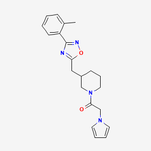 molecular formula C21H24N4O2 B2474662 2-(1H-吡咯-1-基)-1-(3-((3-(邻甲苯基)-1,2,4-恶二唑-5-基)甲基)哌啶-1-基)乙酮 CAS No. 1706112-96-0
