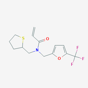molecular formula C14H16F3NO2S B2474663 N-(Thiolan-2-ylmethyl)-N-[[5-(trifluoromethyl)furan-2-yl]methyl]prop-2-enamide CAS No. 2411242-46-9
