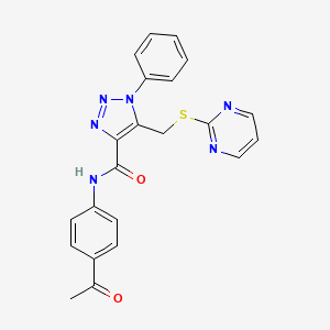 molecular formula C22H18N6O2S B2474680 N-(4-acetylphenyl)-1-phenyl-5-((pyrimidin-2-ylthio)methyl)-1H-1,2,3-triazole-4-carboxamide CAS No. 1211752-90-7