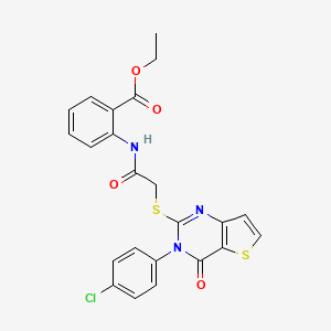 molecular formula C23H18ClN3O4S2 B2474693 Ethyl 2-[({[3-(4-chlorophenyl)-4-oxo-3,4-dihydrothieno[3,2-d]pyrimidin-2-yl]sulfanyl}acetyl)amino]benzoate CAS No. 1260947-86-1