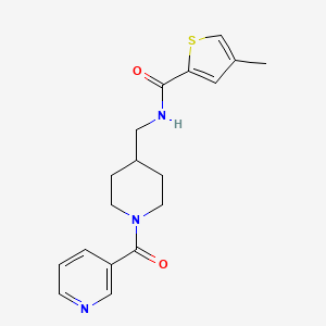 molecular formula C18H21N3O2S B2474699 4-methyl-N-((1-nicotinoylpiperidin-4-yl)methyl)thiophene-2-carboxamide CAS No. 1396849-42-5