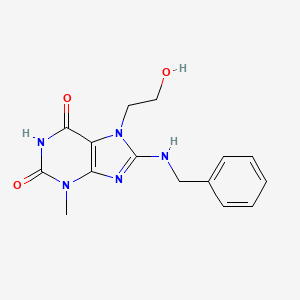 molecular formula C15H17N5O3 B2474712 8-(benzylamino)-7-(2-hydroxyethyl)-3-methyl-3,7-dihydro-1H-purine-2,6-dione CAS No. 115294-87-6