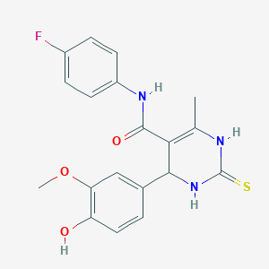 molecular formula C19H18FN3O3S B2474716 N-(4-氟苯基)-4-(4-羟基-3-甲氧基苯基)-6-甲基-2-硫代-1,2,3,4-四氢嘧啶-5-羧酰胺 CAS No. 455926-84-8