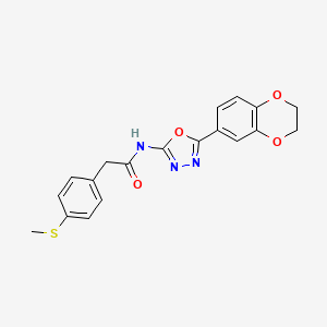 molecular formula C19H17N3O4S B2474728 N-(5-(2,3-dihydrobenzo[b][1,4]dioxin-6-yl)-1,3,4-oxadiazol-2-yl)-2-(4-(methylthio)phenyl)acetamide CAS No. 941930-30-9