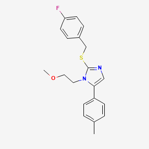 molecular formula C20H21FN2OS B2474765 2-((4-fluorobenzyl)thio)-1-(2-methoxyethyl)-5-(p-tolyl)-1H-imidazole CAS No. 1206992-85-9
