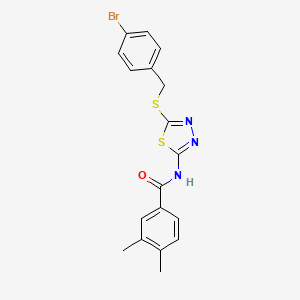 molecular formula C18H16BrN3OS2 B2474769 N-(5-((4-bromobenzyl)thio)-1,3,4-thiadiazol-2-yl)-3,4-dimethylbenzamide CAS No. 392302-96-4