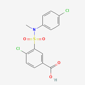 molecular formula C14H11Cl2NO4S B2474774 4-Chloro-3-[(4-chlorophenyl)(methyl)sulfamoyl]benzoic acid CAS No. 379729-07-4