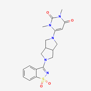molecular formula C19H21N5O4S B2474805 6-[5-(1,1-Dioxo-1,2-benzothiazol-3-yl)-1,3,3a,4,6,6a-hexahydropyrrolo[3,4-c]pyrrol-2-yl]-1,3-dimethylpyrimidine-2,4-dione CAS No. 2415621-09-7