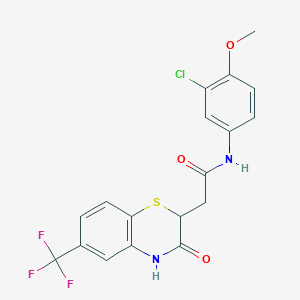 molecular formula C18H14ClF3N2O3S B2474809 N-(3-chloro-4-methoxyphenyl)-2-[3-oxo-6-(trifluoromethyl)-3,4-dihydro-2H-1,4-benzothiazin-2-yl]acetamide CAS No. 881483-17-6